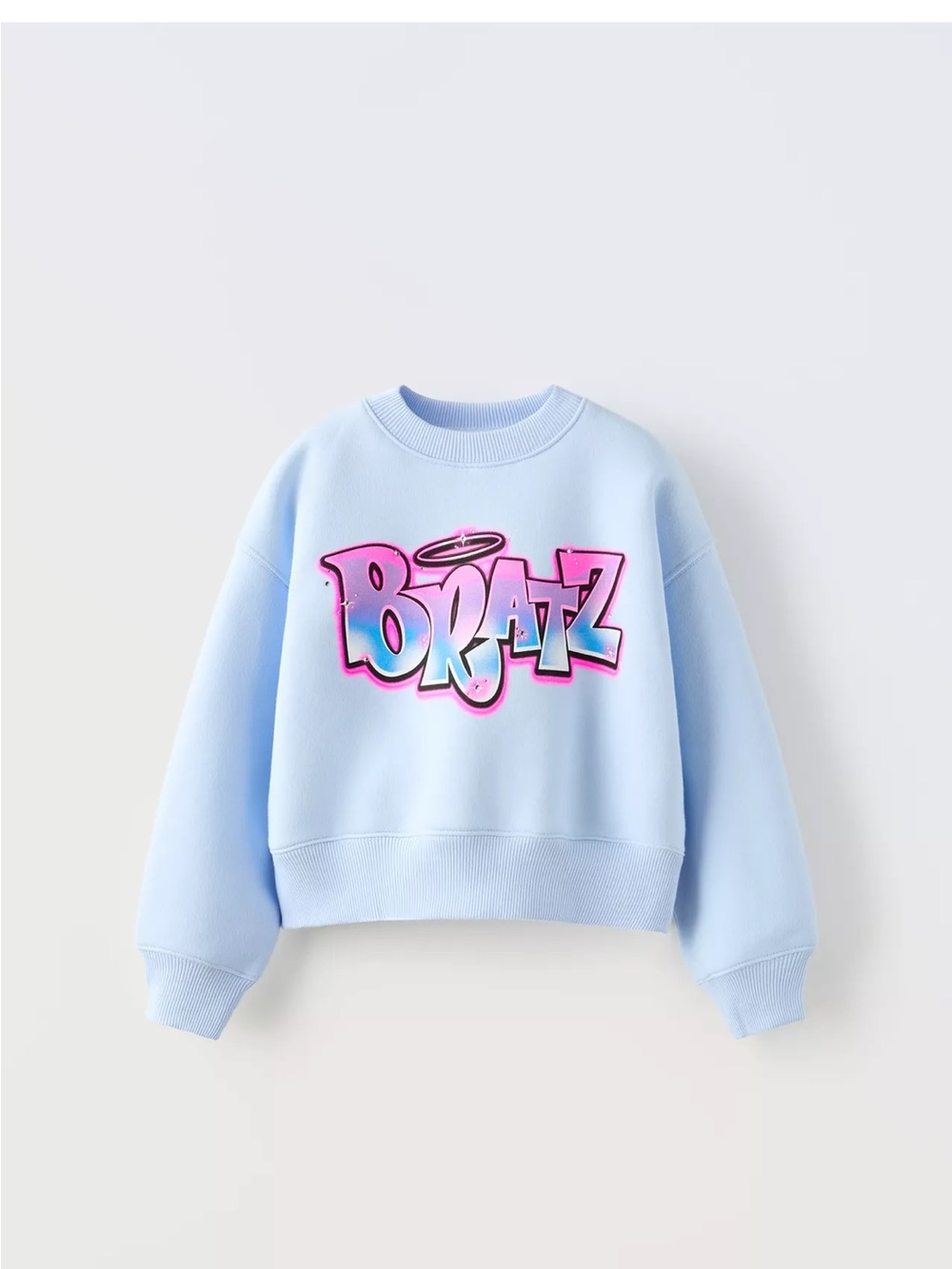 Zara Kids Light Blue Sweatshirt with Pink & Blue Bratz Graphic Rhinestone detail